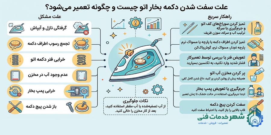 علت سفت شدن دکمه بخار اتو چیست و چگونه تعمیر می شود؟